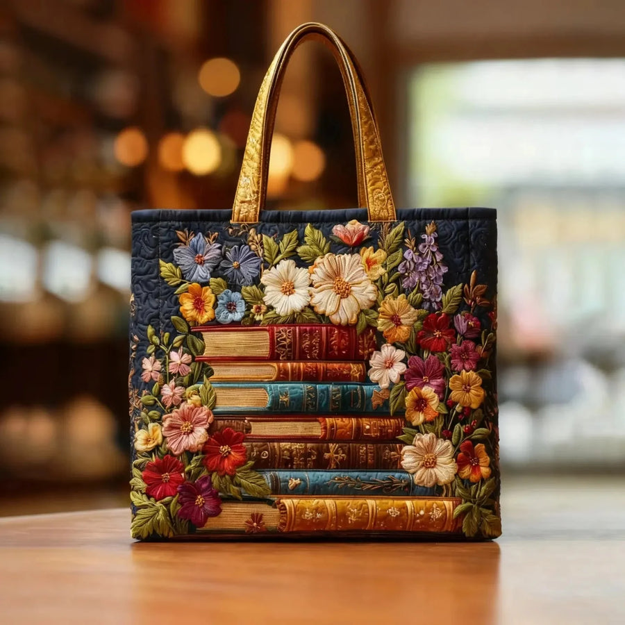 Doreen | Floral & Books Quilted Tote