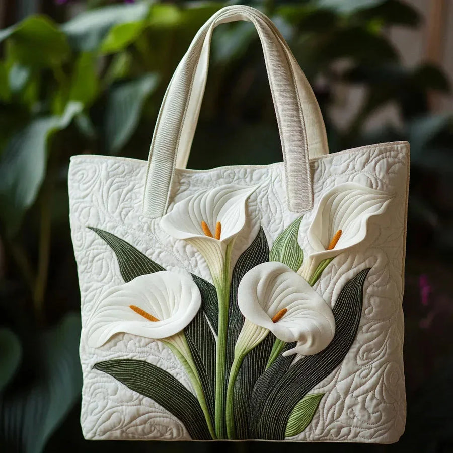 Eileen | White Lilies Quilted Tote