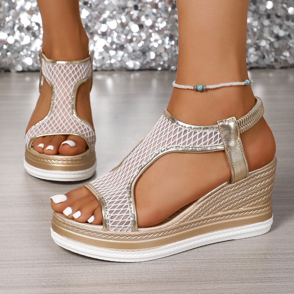 Nerisse | Mesh Wedge Sandals
