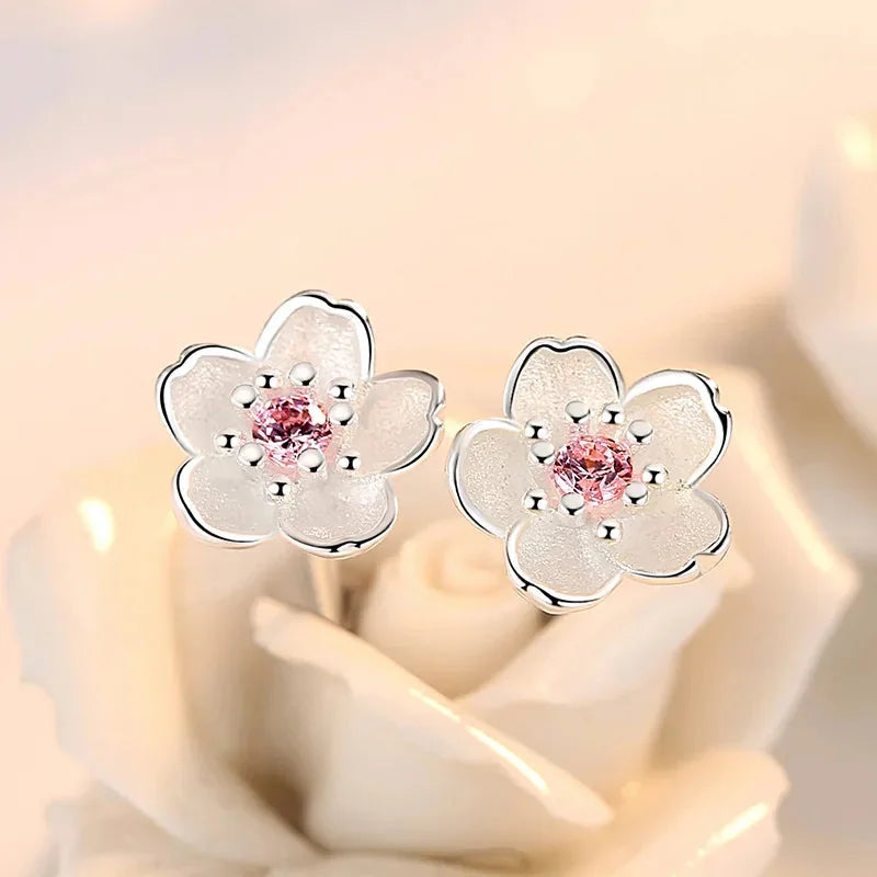 Flower Stud Earrings with Zirconia