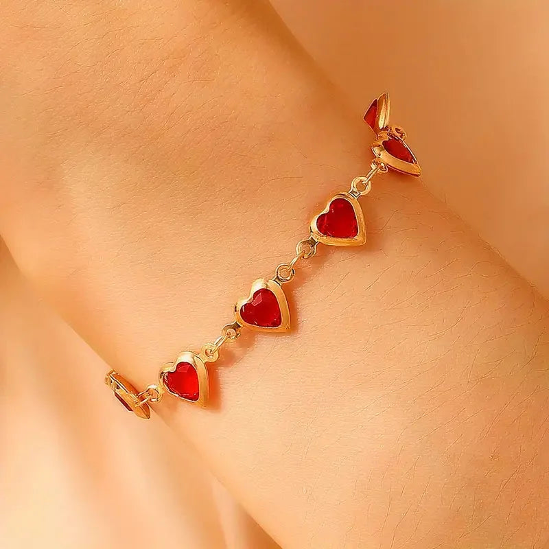 Gold-Tone Ruby-Red Heart Bracelet