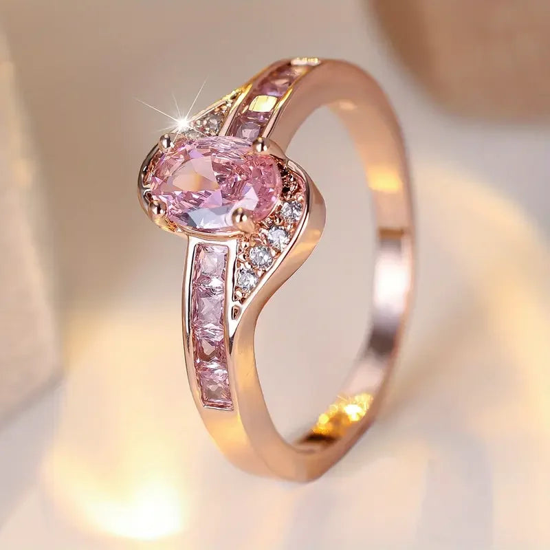 Golden Ring with Pink Crystal