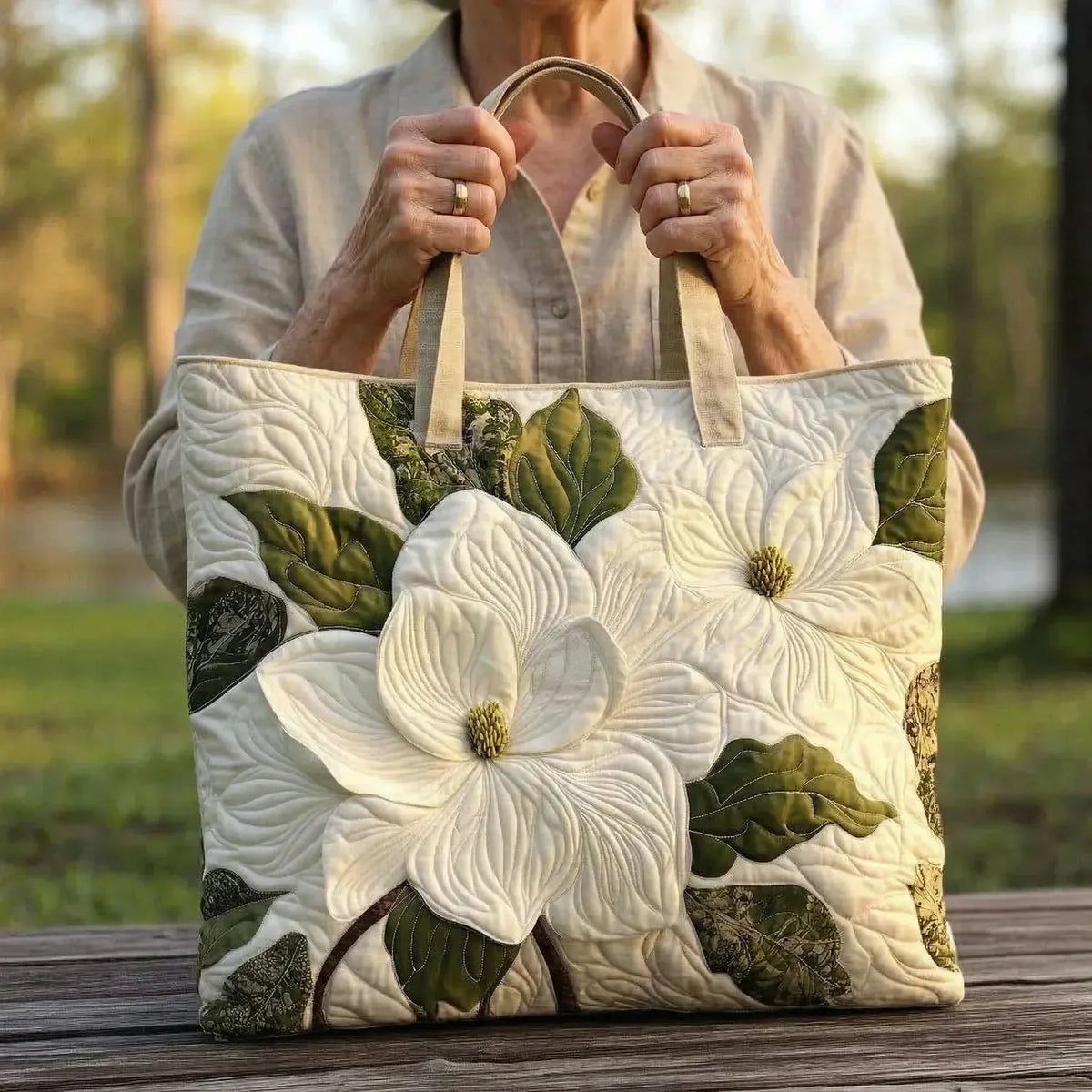 Heidi | Quilted White Lily Tote