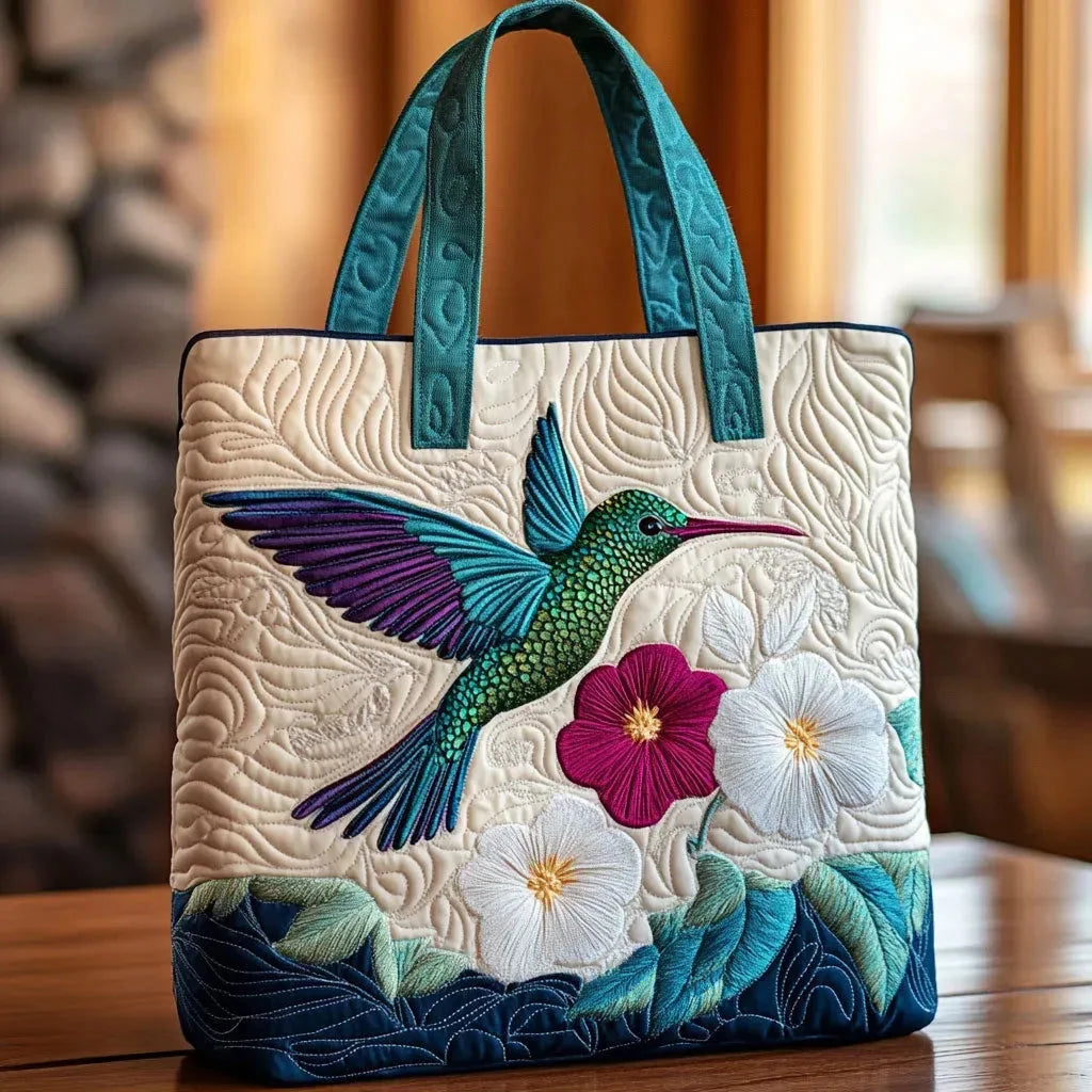 Ida | Quilted Hummingbird Floral Tote