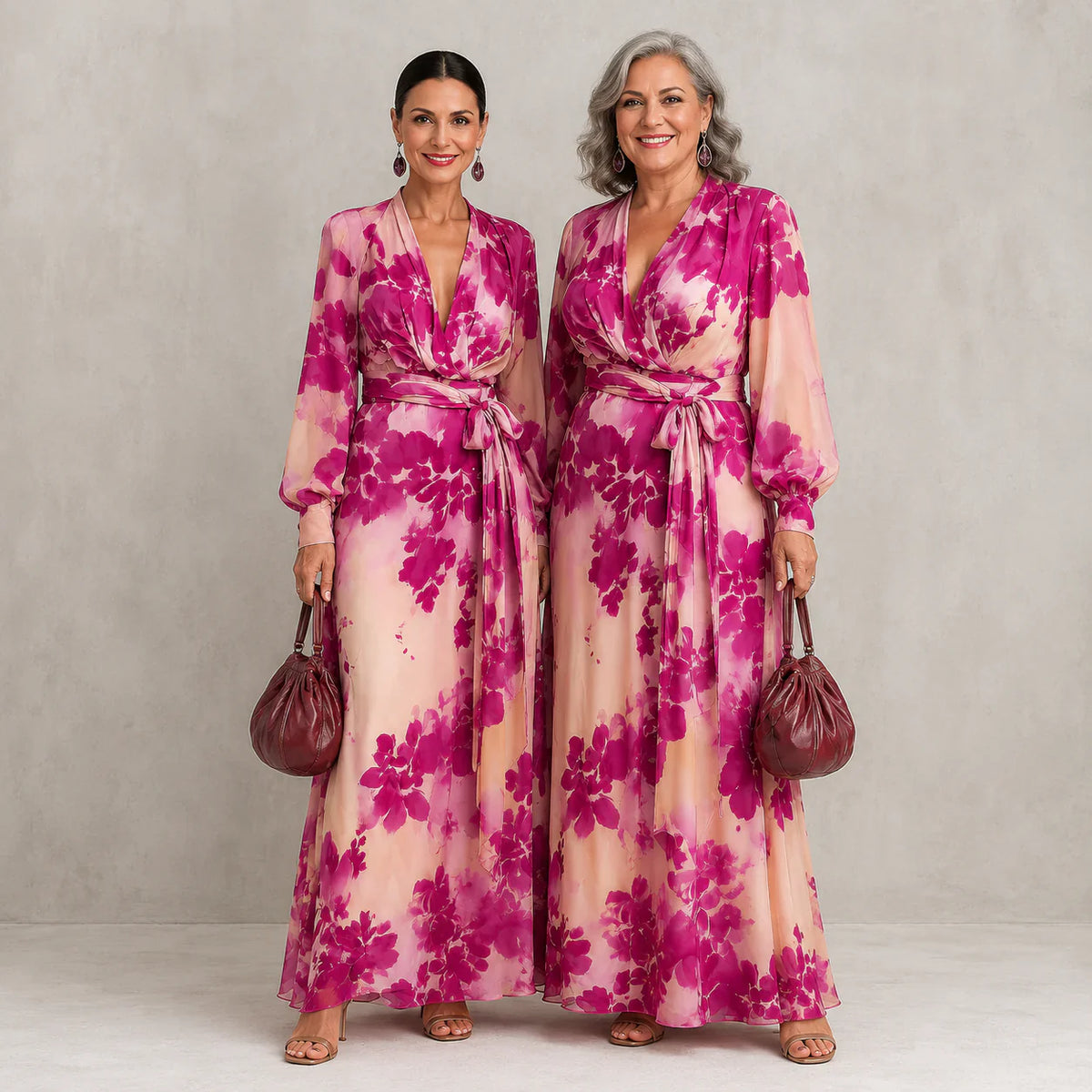 Juliesse | Rose Floral V-Neck Belted Maxi Dress