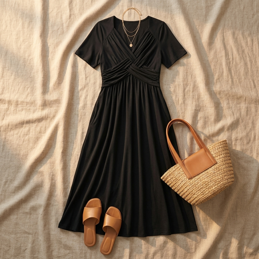 Veluna | Crossover V-Neck Midi Dress
