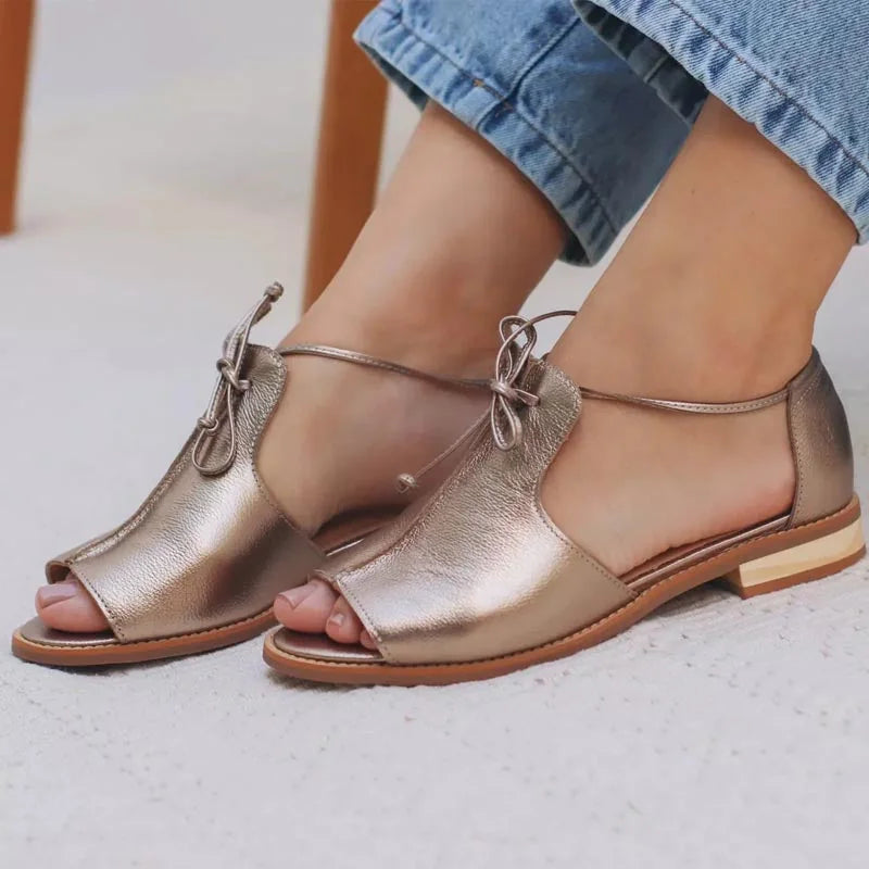 Olive | Metallic Lace-Up Block Heel Sandals