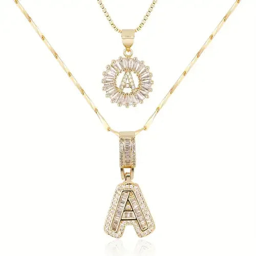 Pave letter initial necklace set | Gold