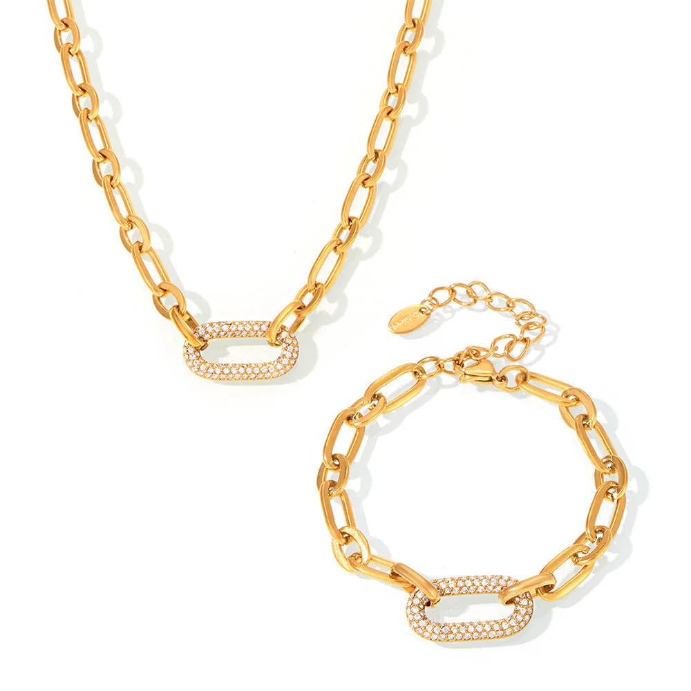 Paved Chunky Chain Link Jewelry Set | Gold