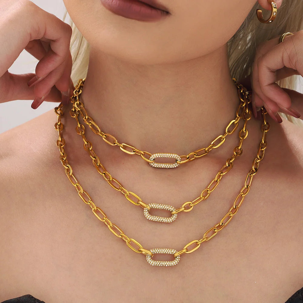 Paved Chunky Chain Link Jewelry Set | Gold