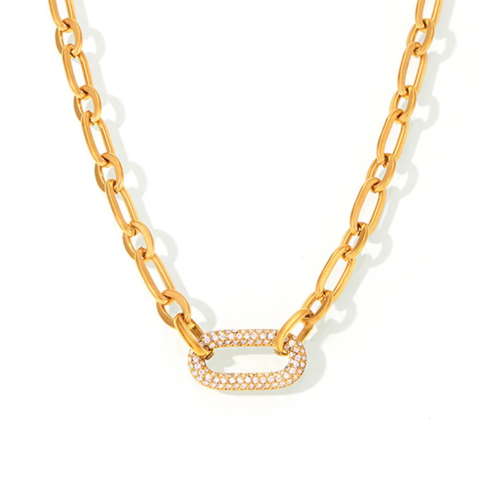 Paved Chunky Chain Link Jewelry Set | Gold