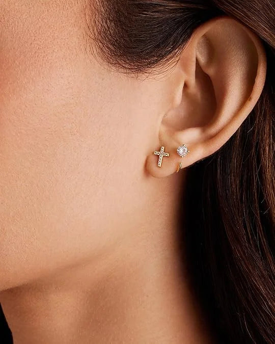 Paved Cross Studs | Gold