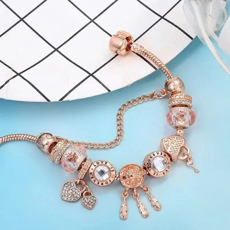 Pink Dreamcatcher Bracelet with Silver-Tone Charms Included