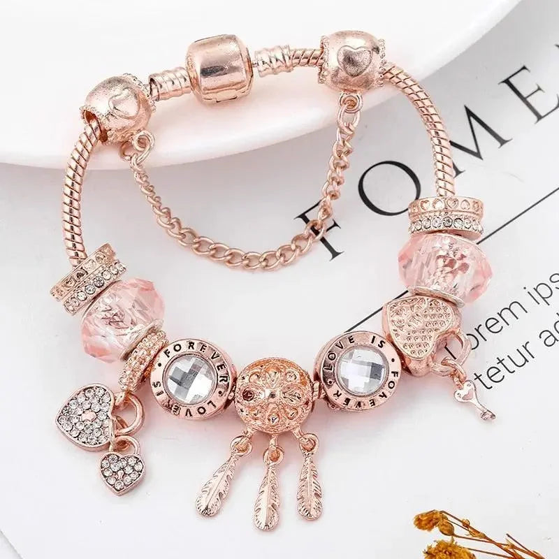 Pink Dreamcatcher Bracelet with Silver-Tone Charms Included