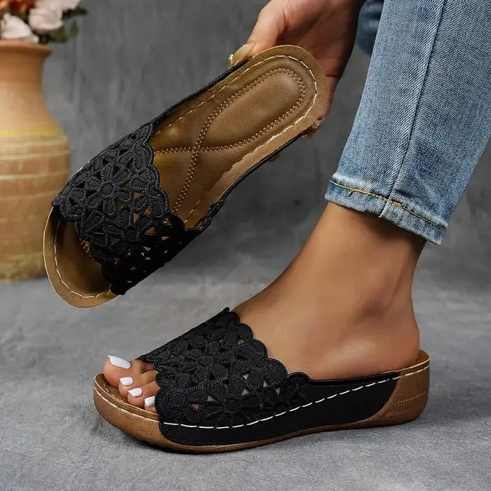 Leanna | Floral Cut-Out Slip-On Sandals