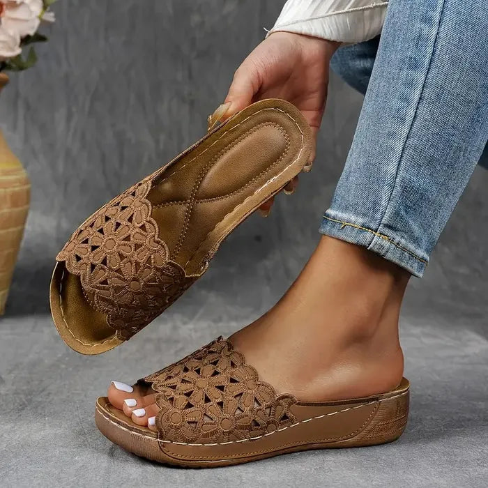Leanna | Floral Cut-Out Slip-On Sandals