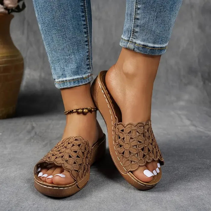 Leanna | Floral Cut-Out Slip-On Sandals