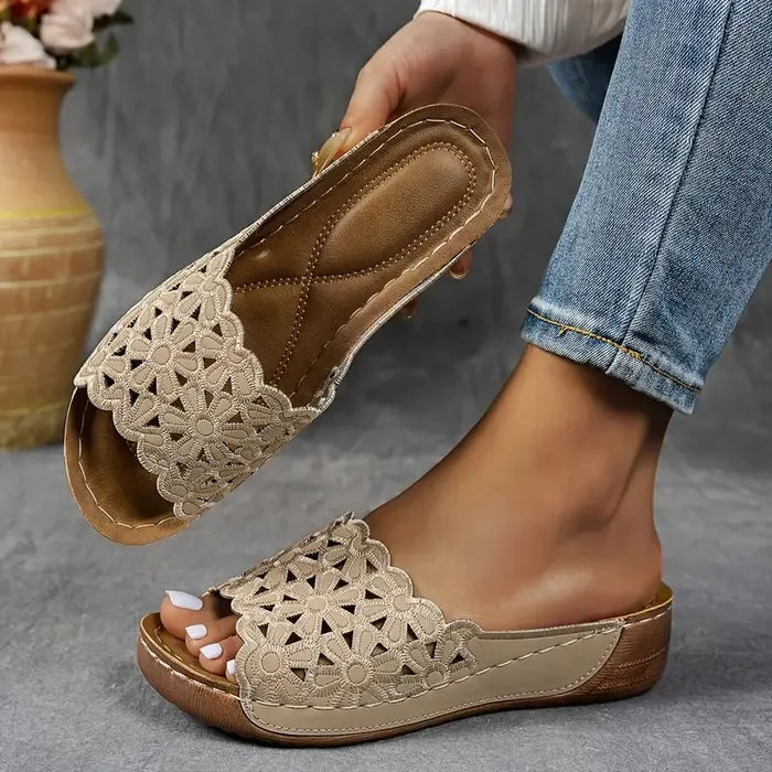 Leanna | Floral Cut-Out Slip-On Sandals