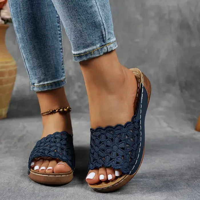 Leanna | Floral Cut-Out Slip-On Sandals
