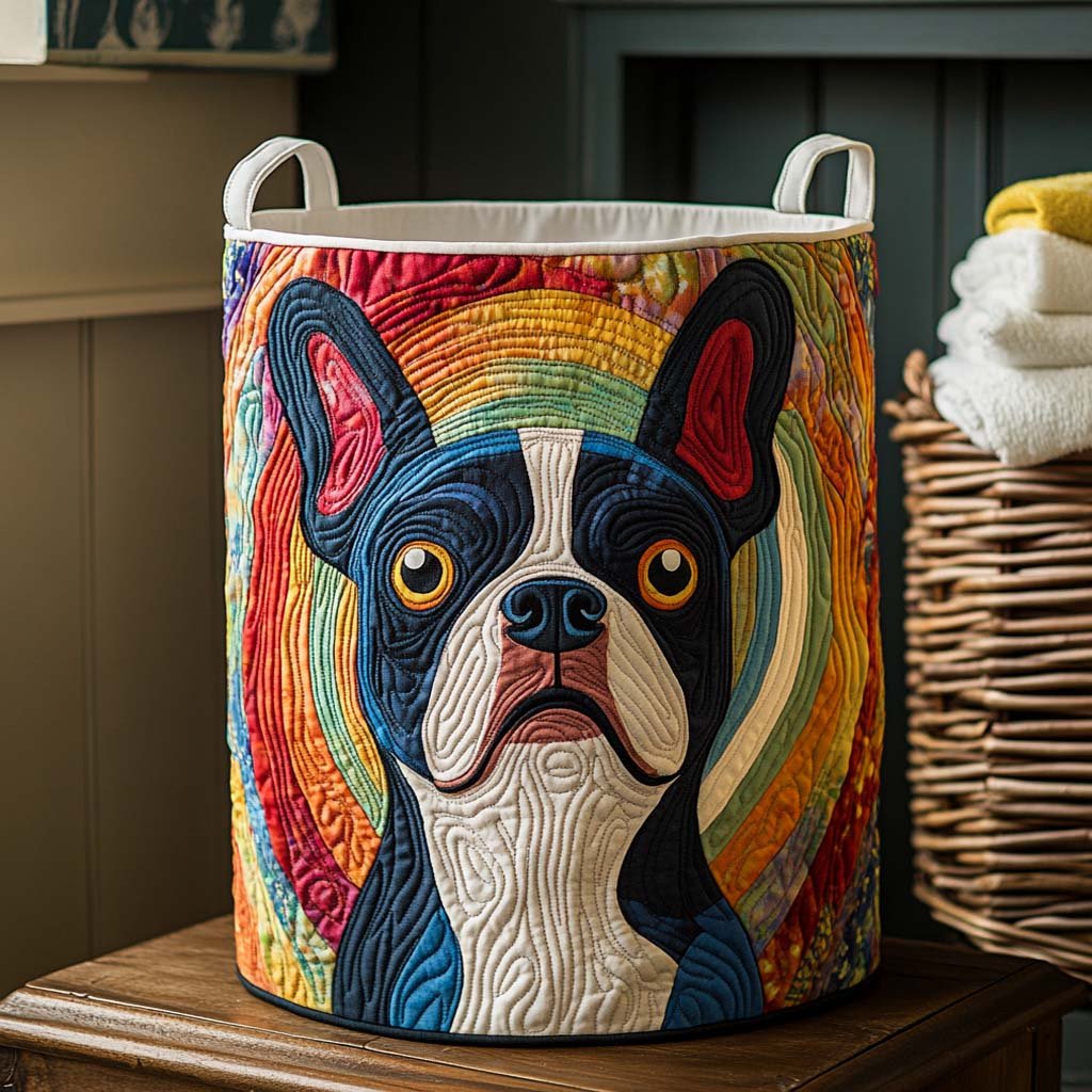 Wendy | Rainbow Terrier Quilted Laundry Basket