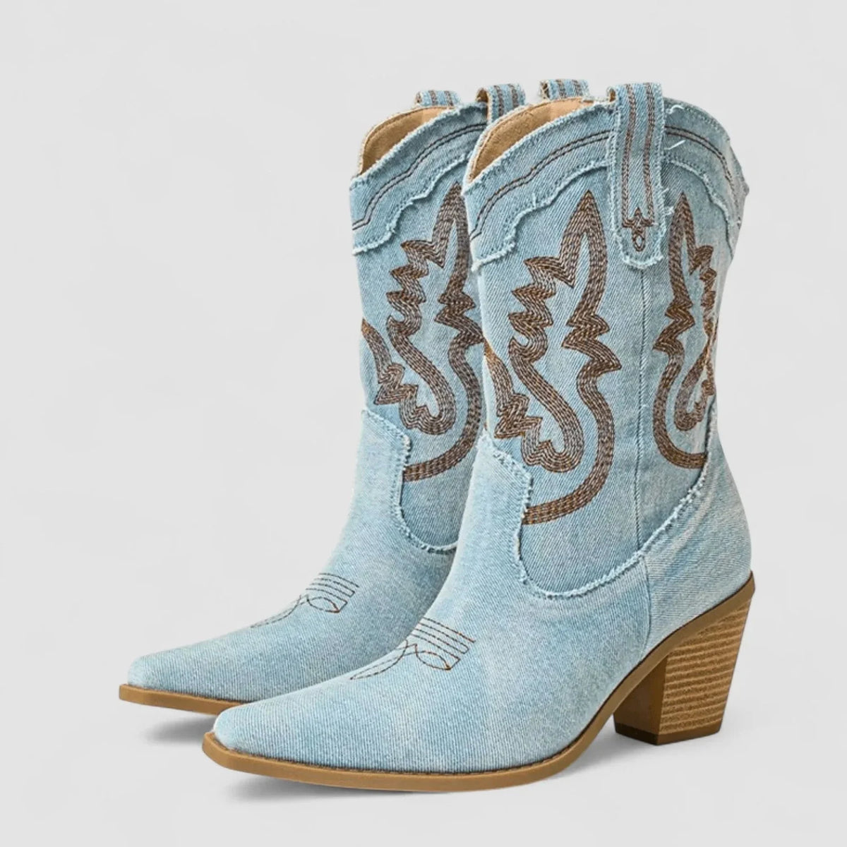 Selena | Denim Block Heel Ankle Boots