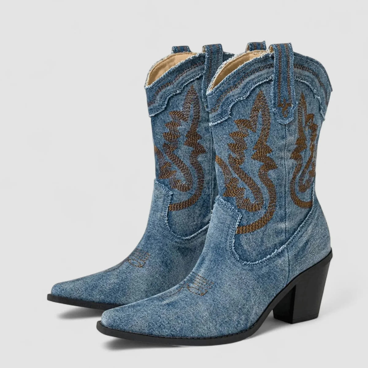 Selena | Denim Block Heel Ankle Boots