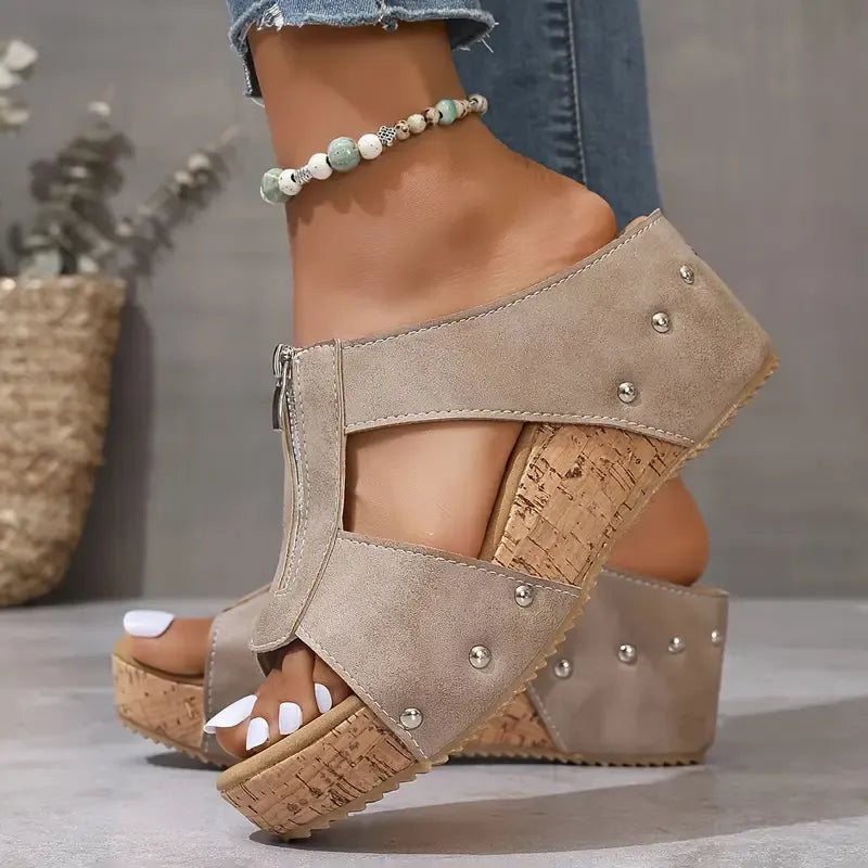 Laurelle | Zip-Front Wedge Sandals