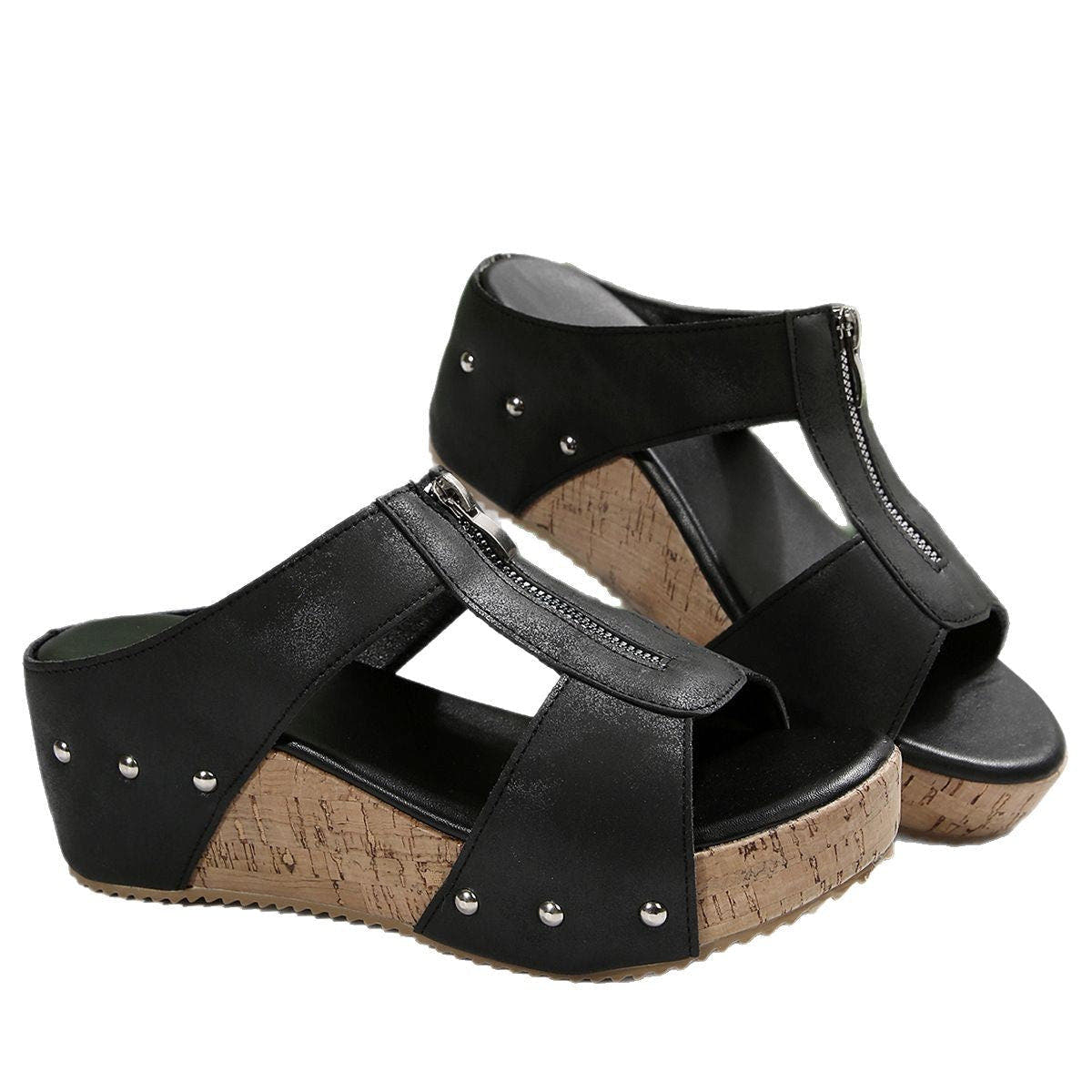 Laurelle | Zip-Front Wedge Sandals