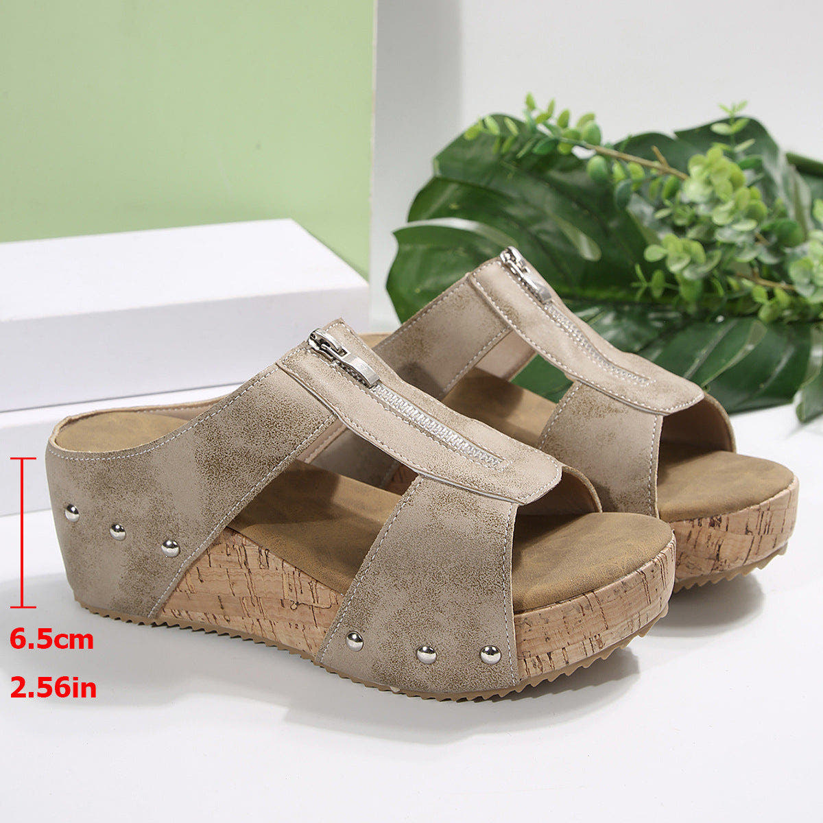 Laurelle | Zip-Front Wedge Sandals