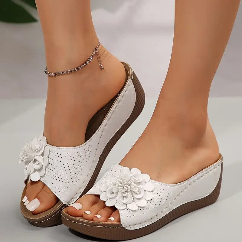 Mindy | Floral Accent Wedge Sandals