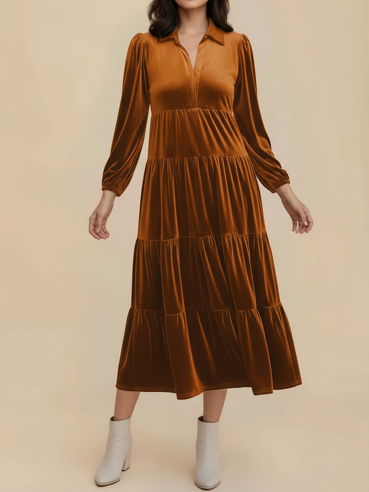 Samanta | Velvet Tiered Midi Dress