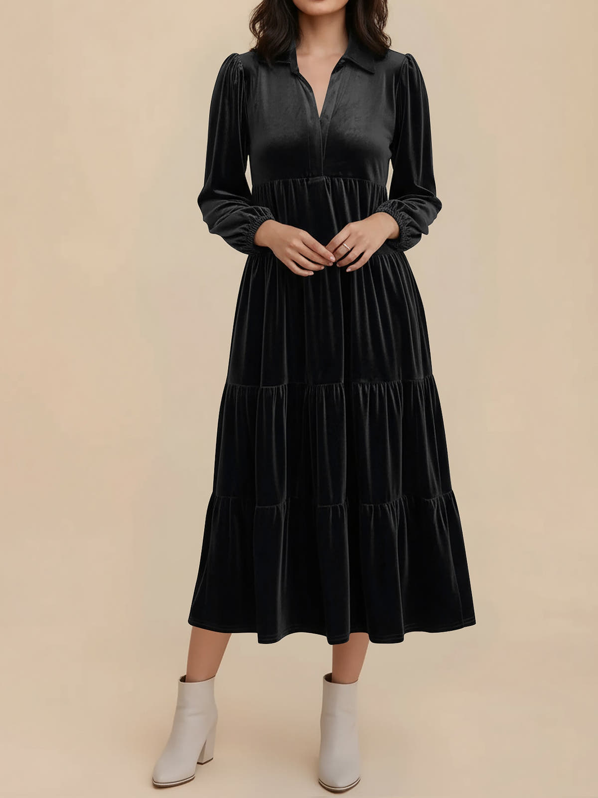 Samanta | Velvet Tiered Midi Dress