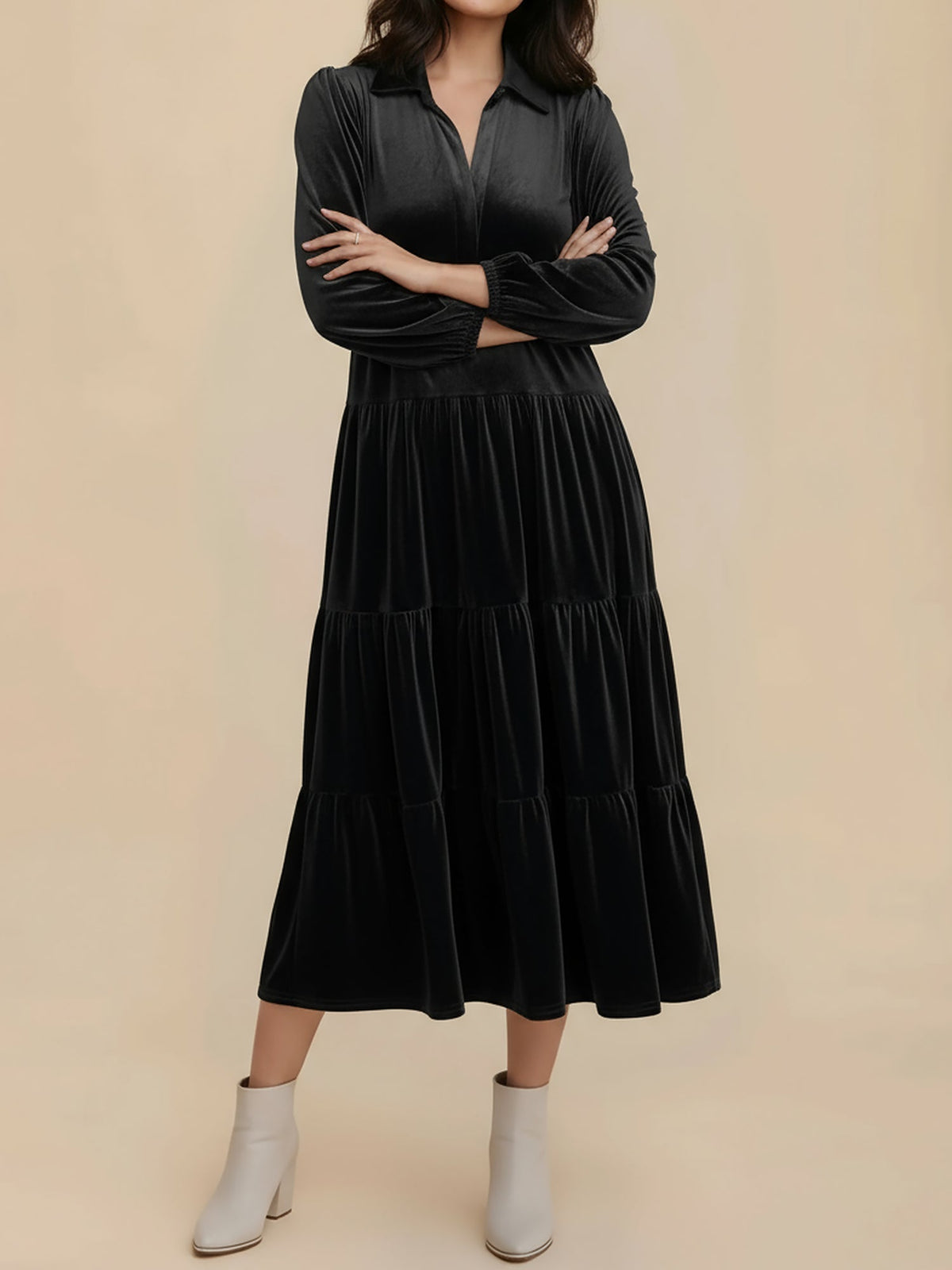Samanta | Velvet Tiered Midi Dress