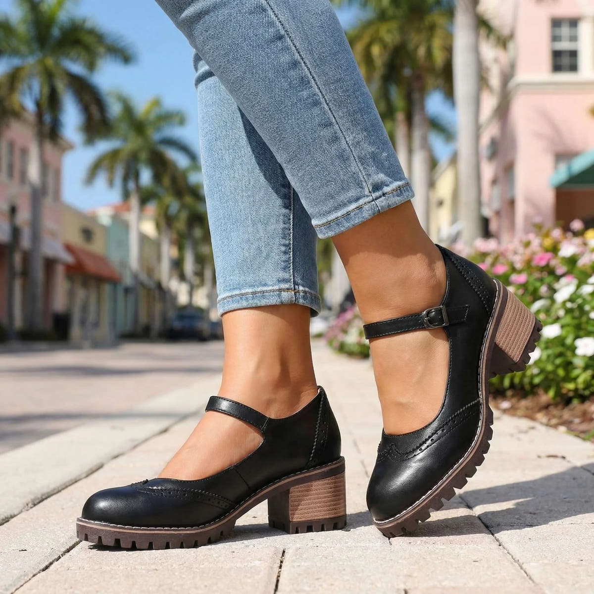Velmara | Vintage Strap Court Shoes