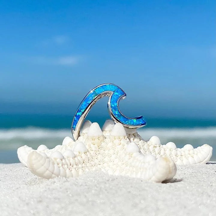 Wavy Silver Ring with Blue Opal-Style Stone