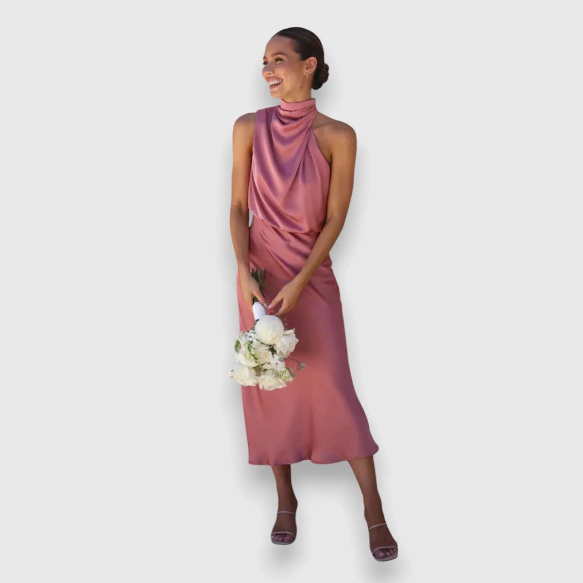 Damaris | Satin Cowl-Neck Midi Dress