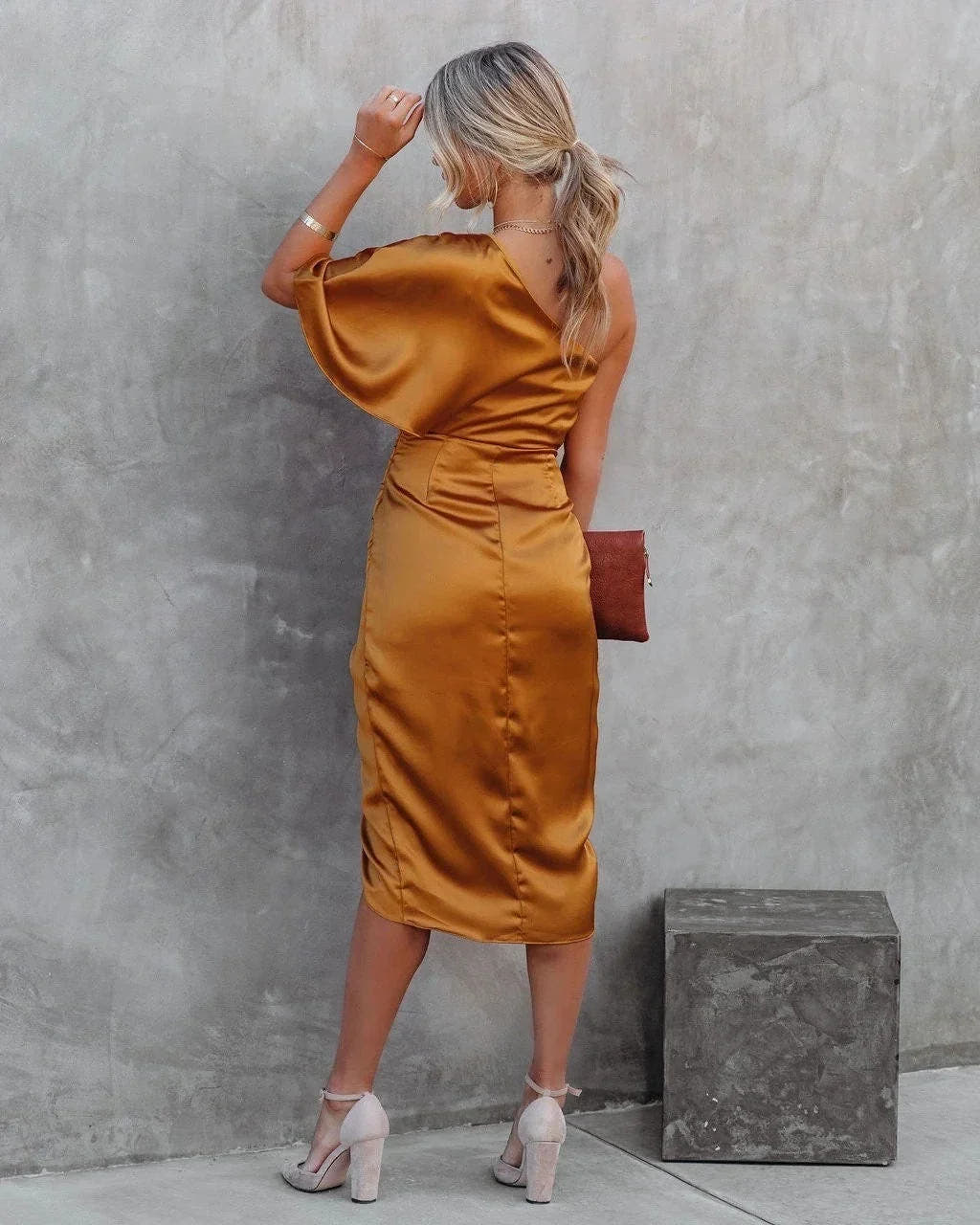 Therese | Satin One-Shoulder Midi Dress