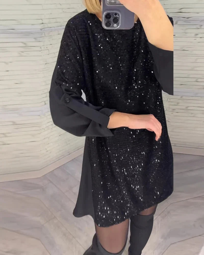 Teodora | Sequin Long-Sleeve Shift Dress