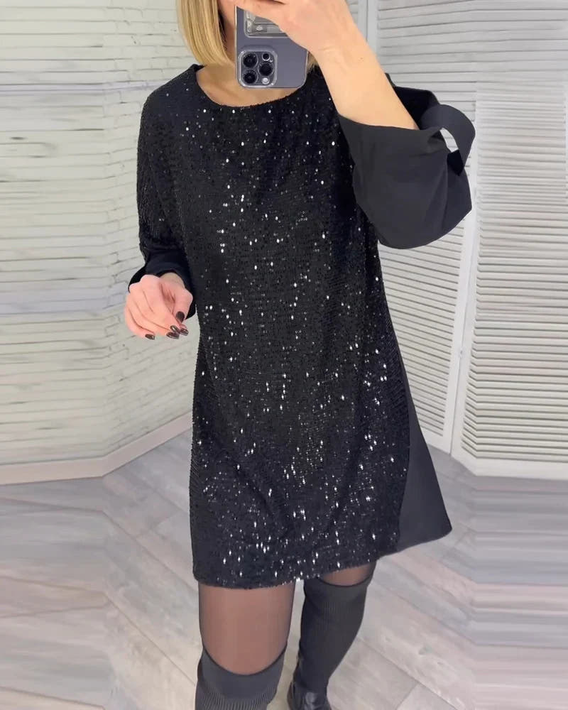 Teodora | Sequin Long-Sleeve Shift Dress