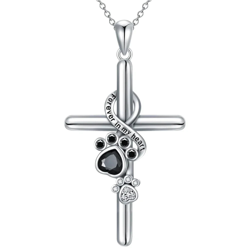 Silver Paw & Cross Necklace